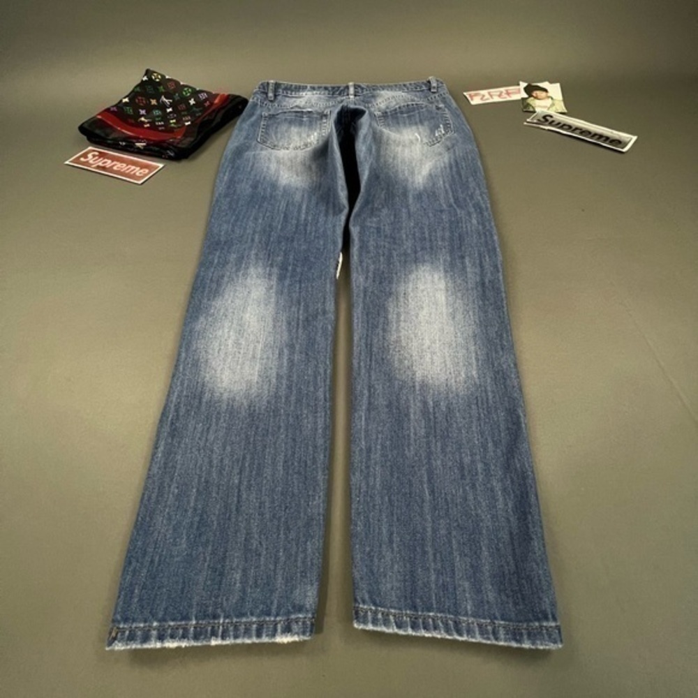 Thrashed Hige Faded Designer Denim Blue Ripped Jeans Stitching and Patchwork 💎 - Picture 4 of 16